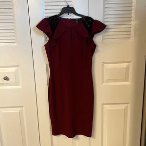 Size 8-10 maroon dress with black lace shoulders